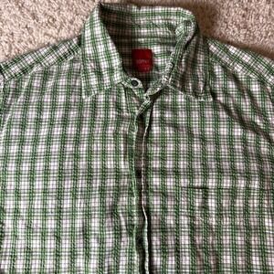 Esprit Men Shirt Medium Green Plaid Short‎ Sleeve